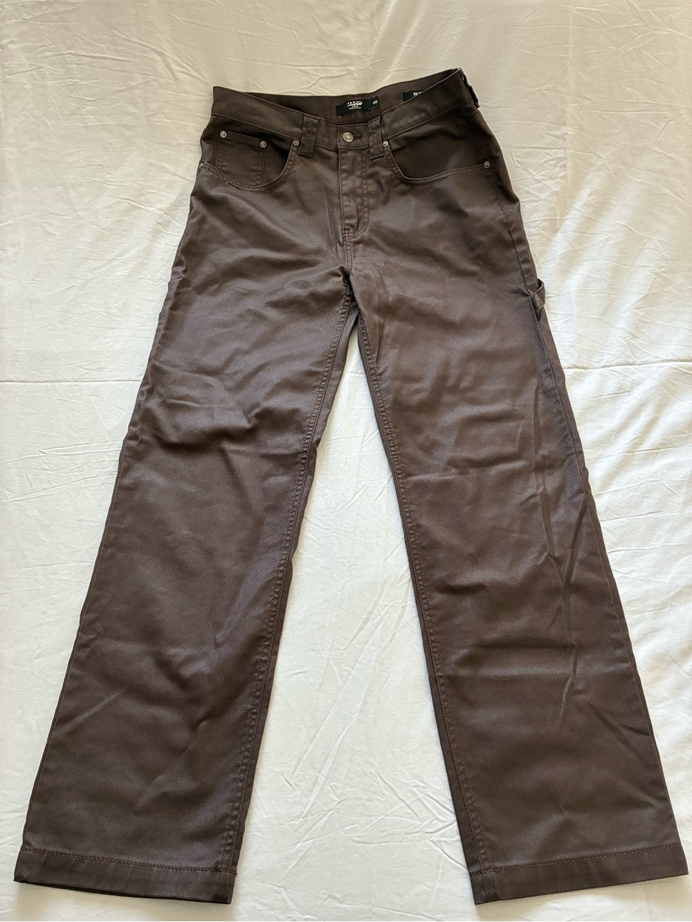 Jaded London Men's Dark Brown Waxed Denim Carpenter Skate Fit Jeans